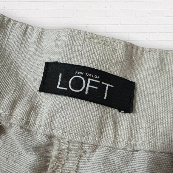 LOFT Beige Linen Pleated Chino Style Embroidered Trim Cuff Shorts 12 - Picture 2 of 4